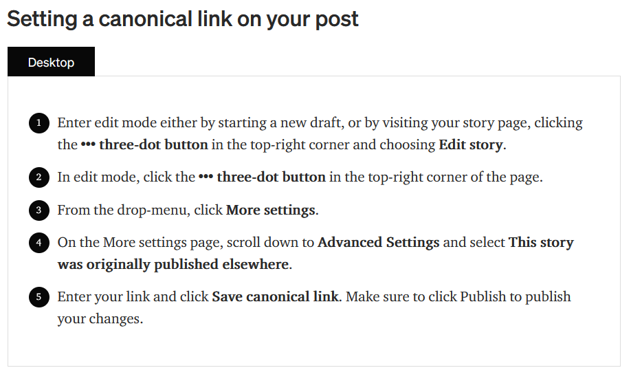 Setting a canonical link on your Medium post