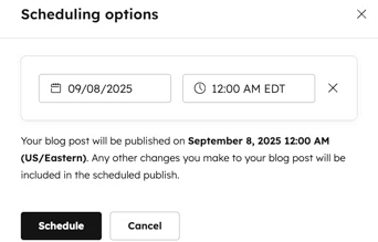 Scheduling blog posts in HubSpot.