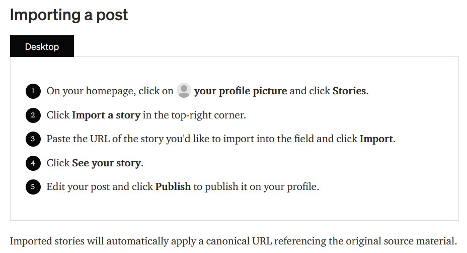 Importing posts on Medium