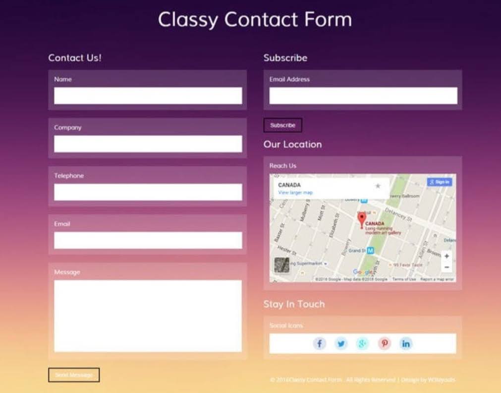 A screenshot showing a WordPress contact form template.