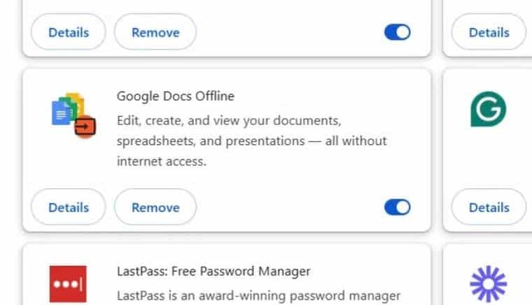 Google Docs offline browser extension screenshot