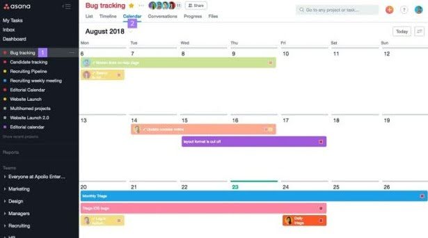 Screenshot of Asana content calendar