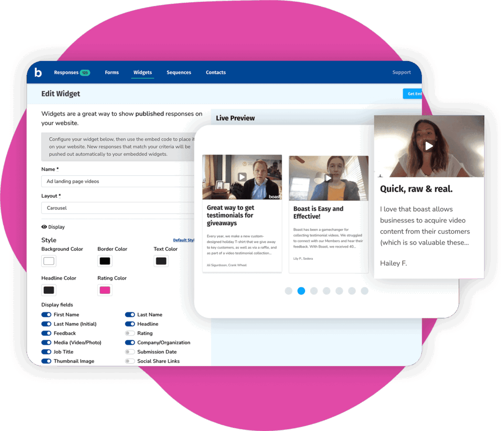 Social proof reviews and testimonials from Boast