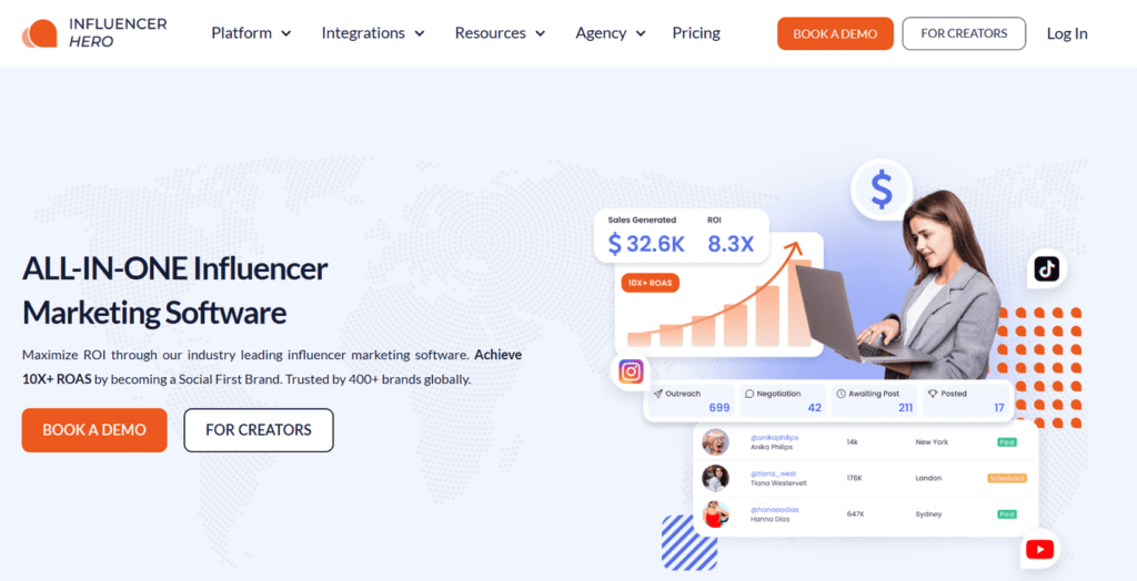 Influencer Hero homepage