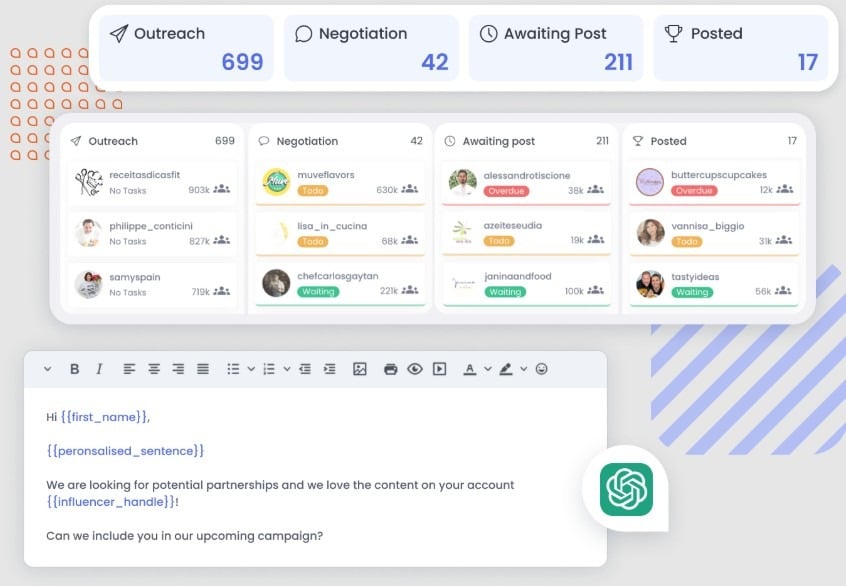 Screenshot of Influencer Hero's automated outreach