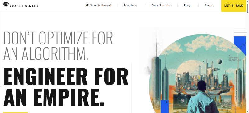 Screenshot of an SEO enterprise agency’s website called iPullRank.