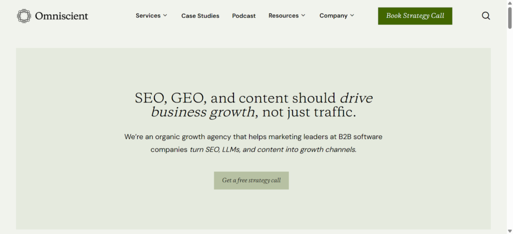 Screenshot of an SEO enterprise agency’s website called Omniscient Digital.
