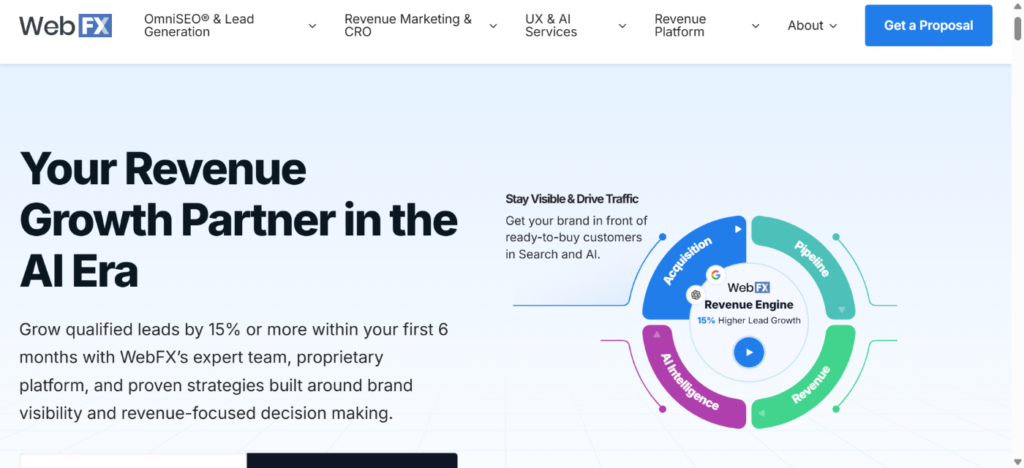 Screenshot of an SEO enterprise agency’s website called WebFX.