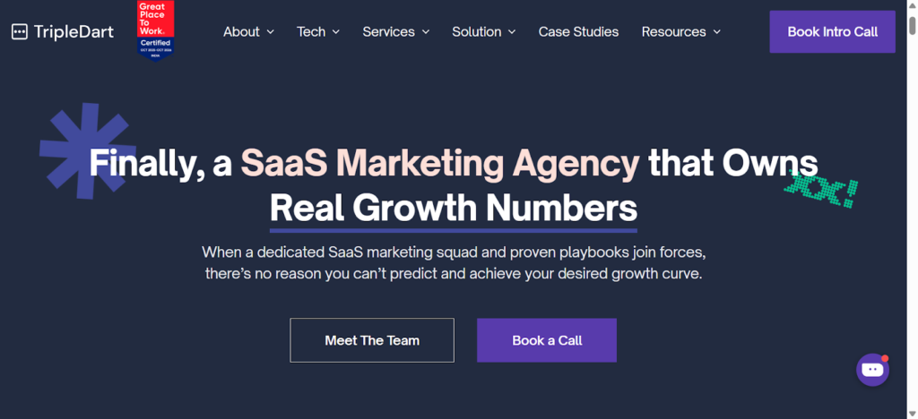 Homepage for B2B marketing agency, TripleDart.