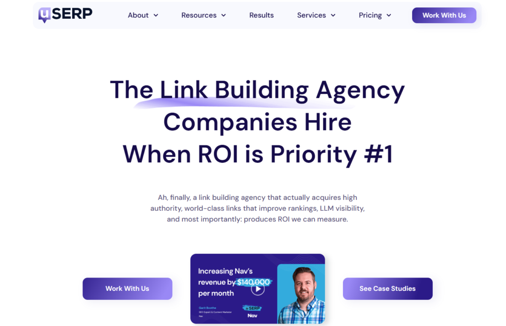 Screenshot of a content marketing agency’s website called uSERP.