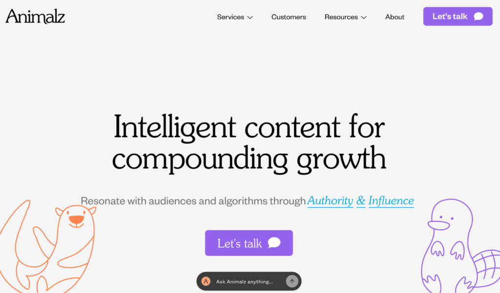 Homepage for SEO Agency, Animalz.