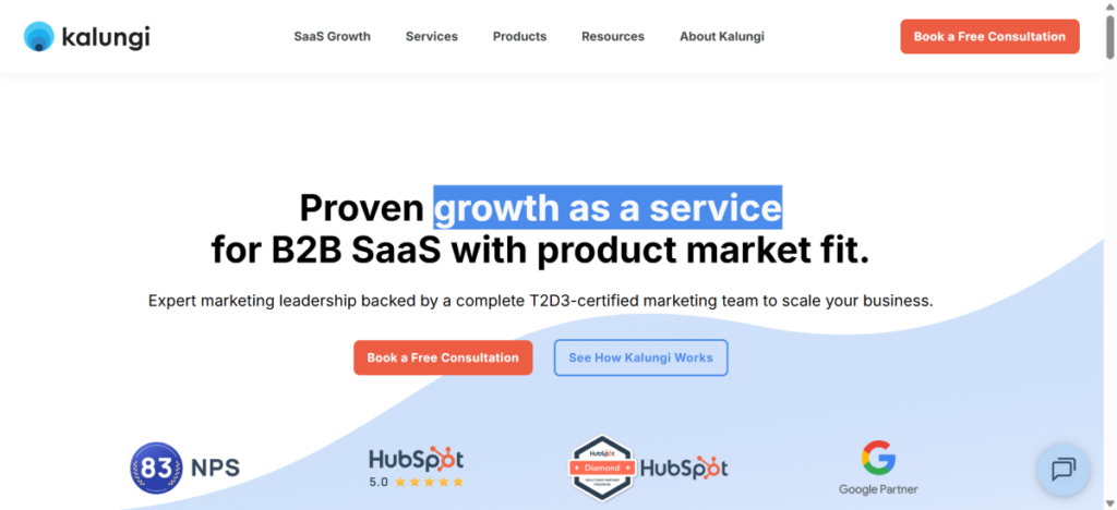 Homepage for B2B marketing agency, Kalungi.