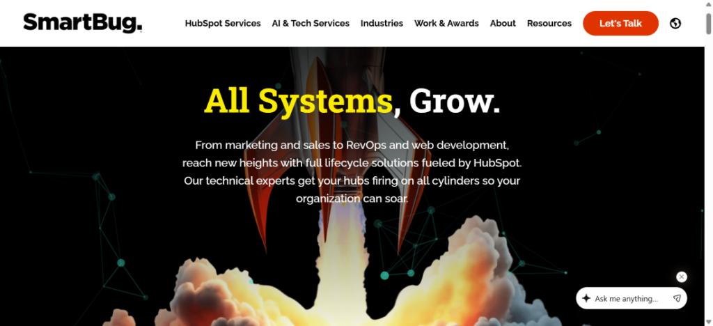 Homepage for B2B marketing agency, SmartBug Media.