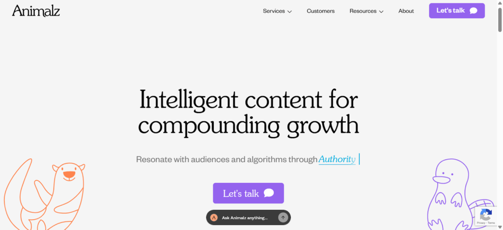 Screenshot of a content marketing agency’s website called Animalz.