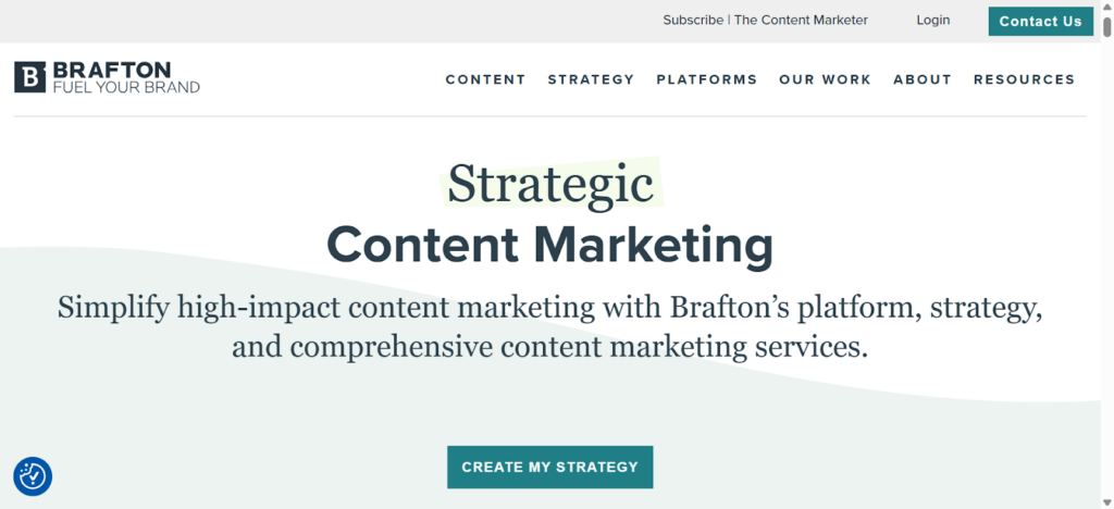 Screenshot of a content marketing agency’s website called Brafton.