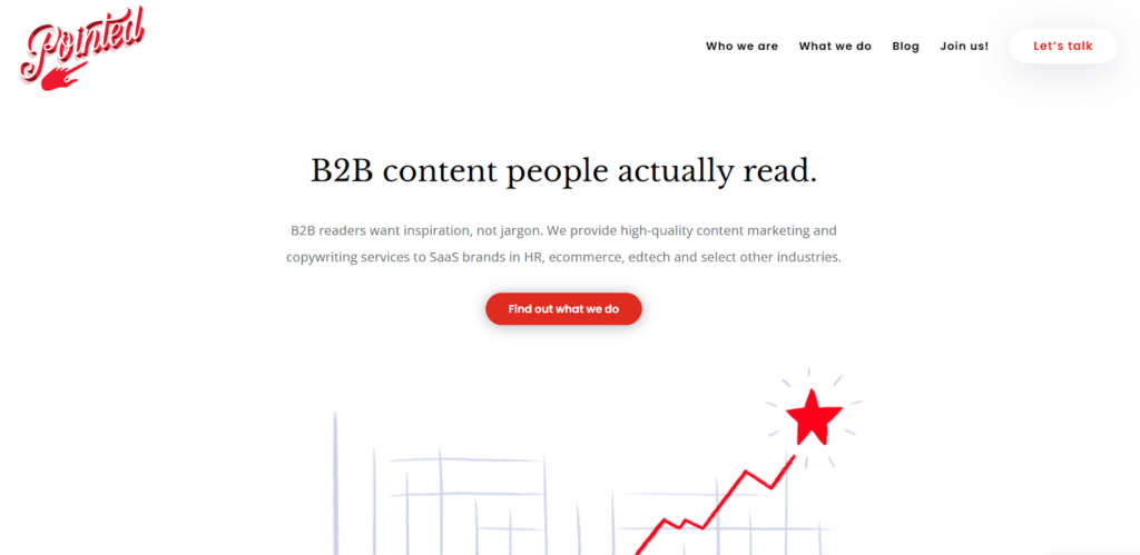 Screenshot of a content marketing agency’s website called Pointed Copywriting.