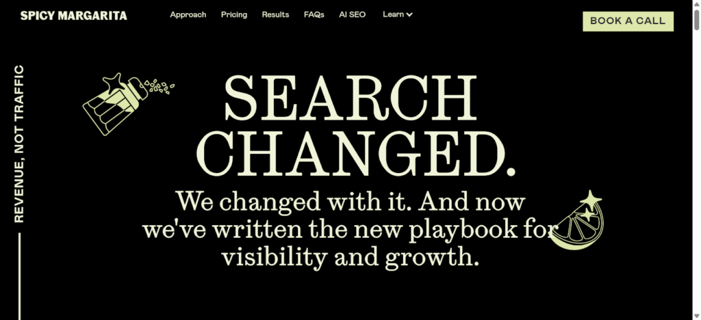 Screenshot of a content marketing agency’s website called Spicy Margarita.