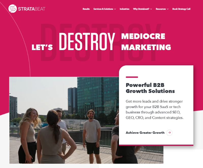 Screenshot of a content marketing agency’s website called Stratabeat.