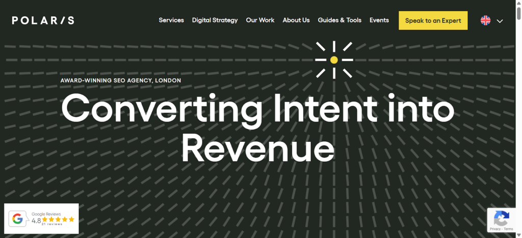 Screenshot of an international SEO agency’s website called POLARIS.