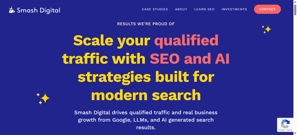 Screenshot of a digital PR services website called Smash Digital.