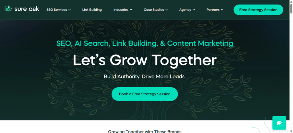 Screenshot of a digital PR services website called Sure Oak.