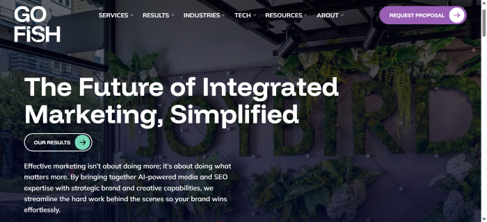 Screenshot of a digital PR services website called Go Fish Digital.