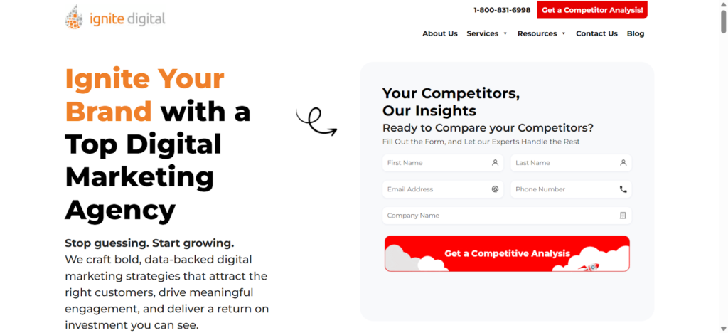 screenshot of a technical SEO agency's website called Ignite Digital