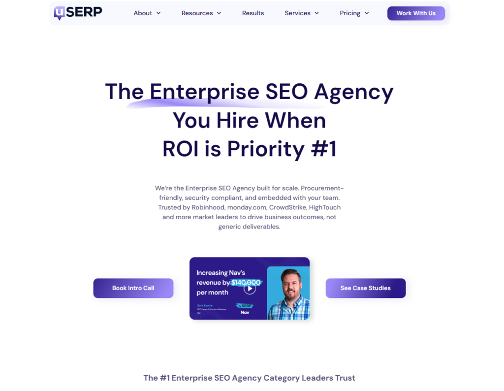 Screenshot of an SEO content agency’s website called uSERP.