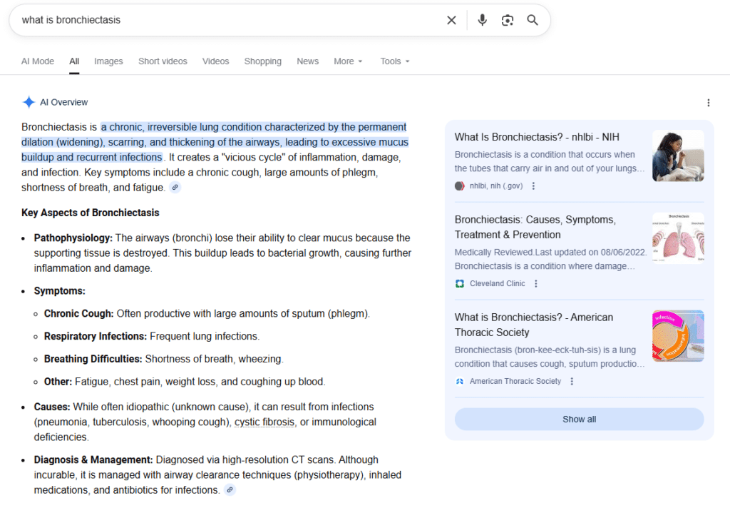 AI Overview answer for "what is bronchiectasis"
