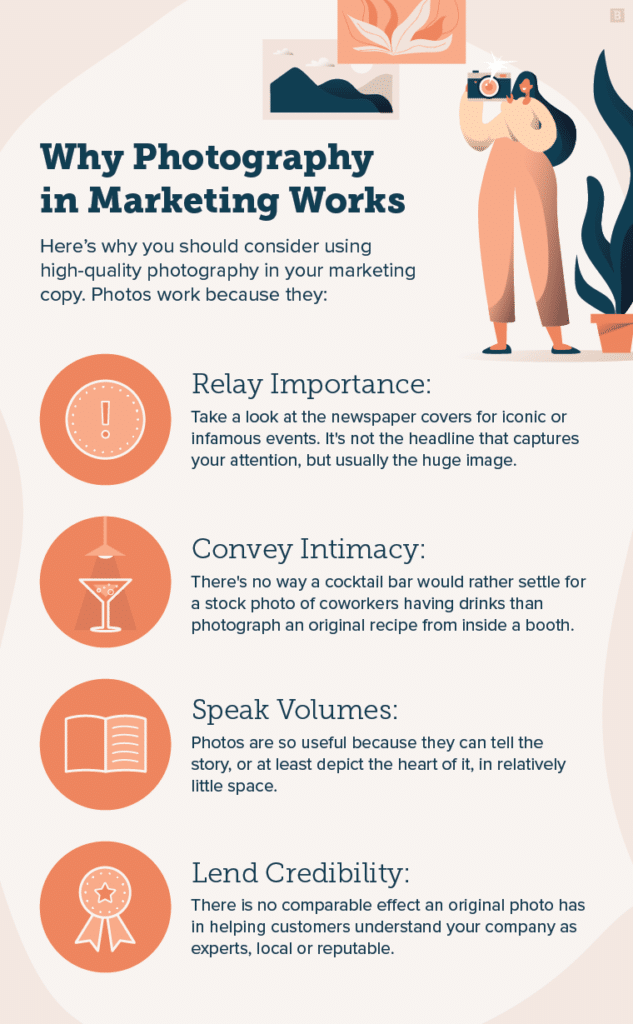 Infographic explaining why photography in marketing is important.