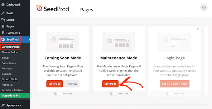 Screenshot showing WordPress dashboard maintenance mode.