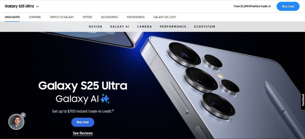 Samsung Galaxy S25 Ultra’s product page