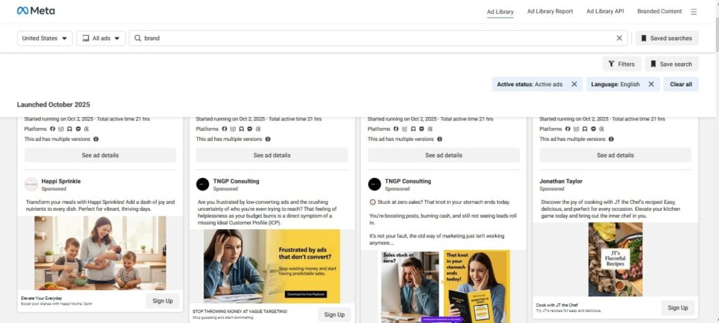 Examples of ads from the Meta Ad library