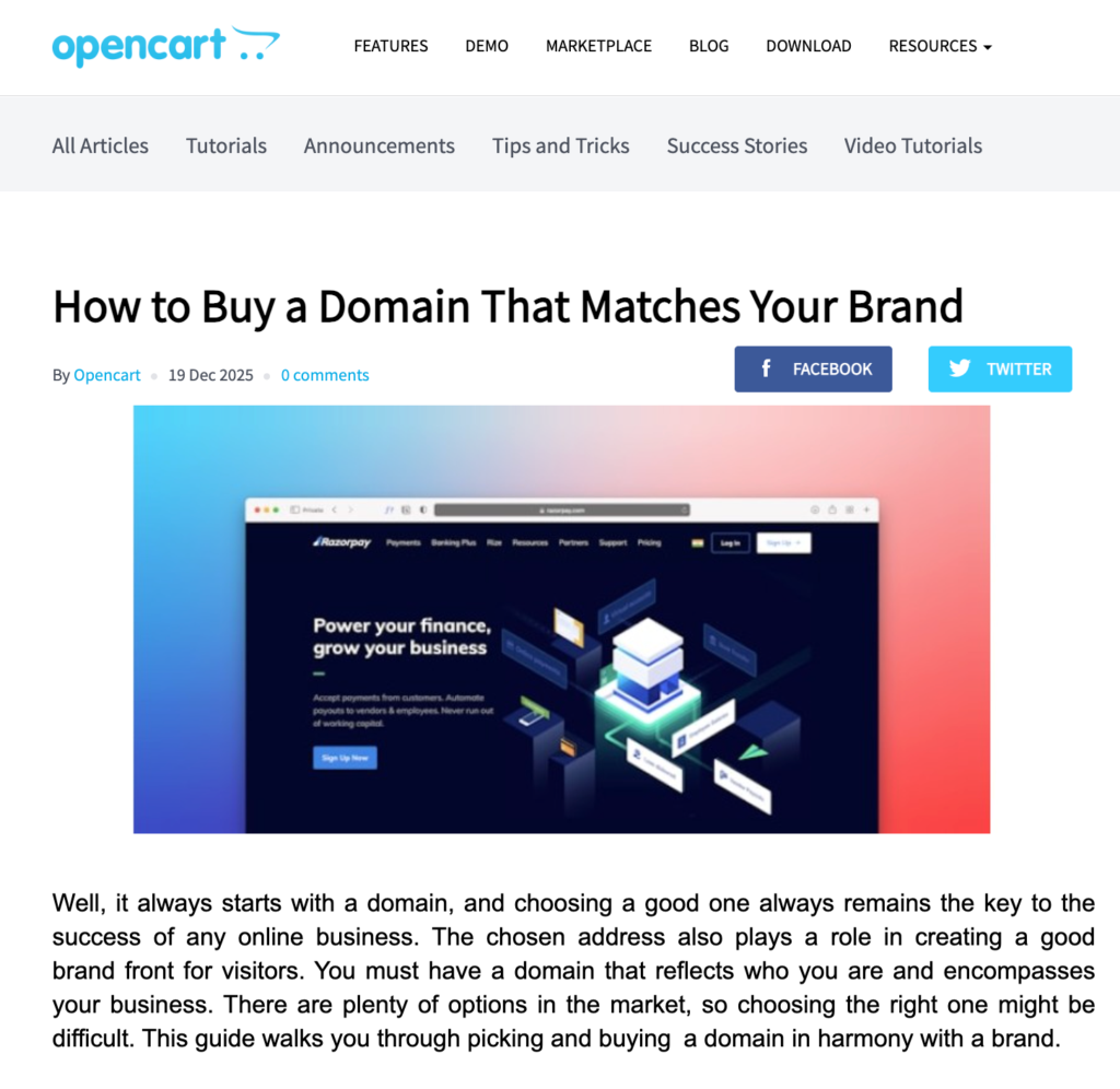 OpenCart blog features a question-led title