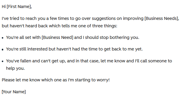 Example of a B2B cold email for when you’re getting ignored