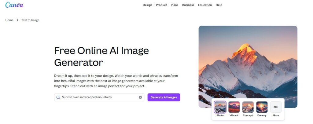 Canva free image generator screenshot.