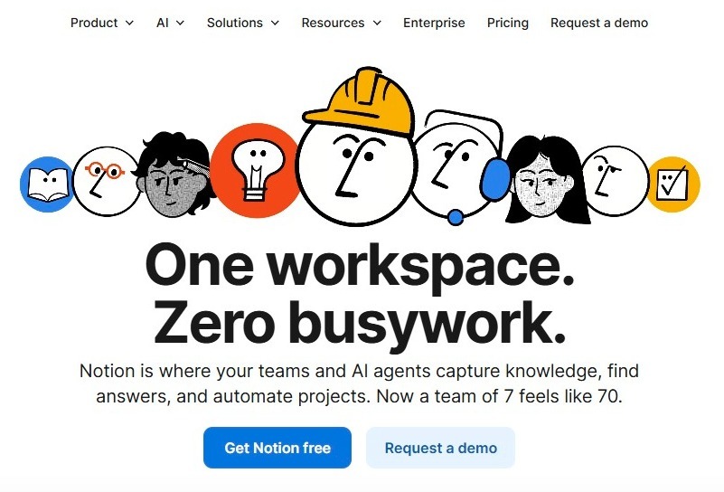 Screenshot of Notion's homepage.