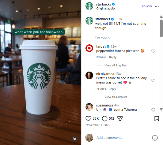 Starbucks' Instagram post.