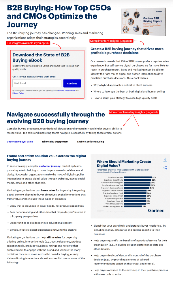 Gartner landing page shows some gated and some ungated content. 