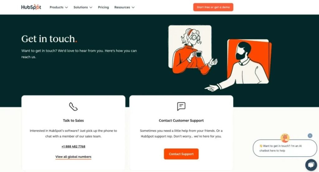 HubSpot's Contact Us Page