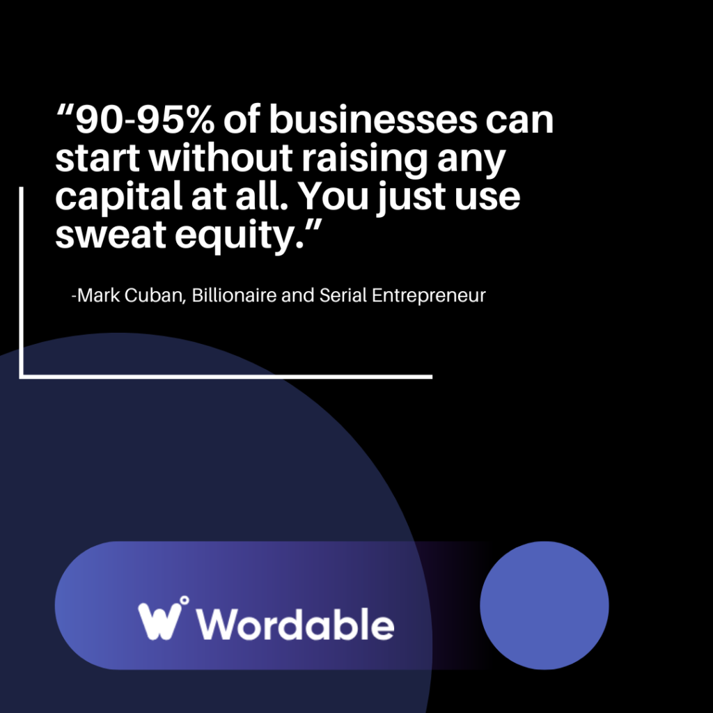 Quote image with a quote about bootstrapping a business and raising capital by Mark Cuban.
