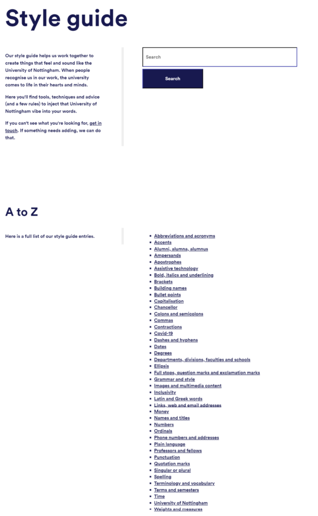 Style Guide Example by University of Nottingham
A style guide example to use as reference or inspiration when building your own style guide.

