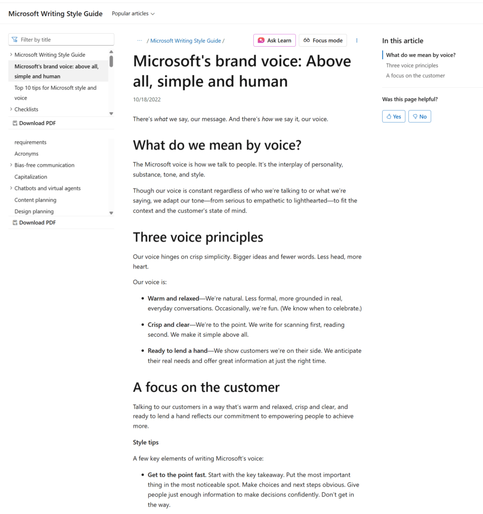 Style Guide Example by Microsoft
A style guide example to use as reference or inspiration when building your own style guide.