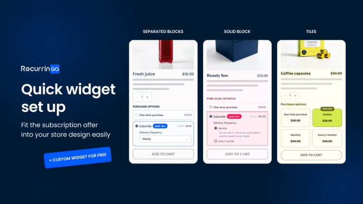 Subscription widget with recurring purchase options for product boxes