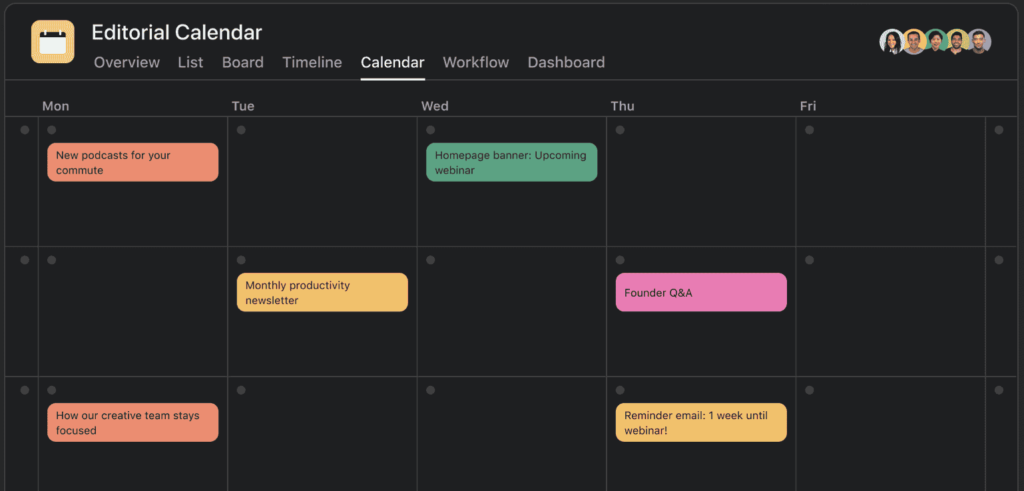Asana Editorial Calendar