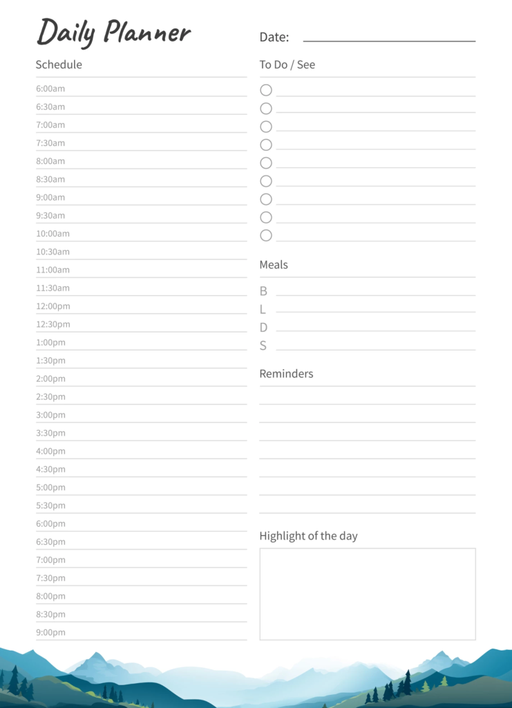 Daily planner Google Docs template