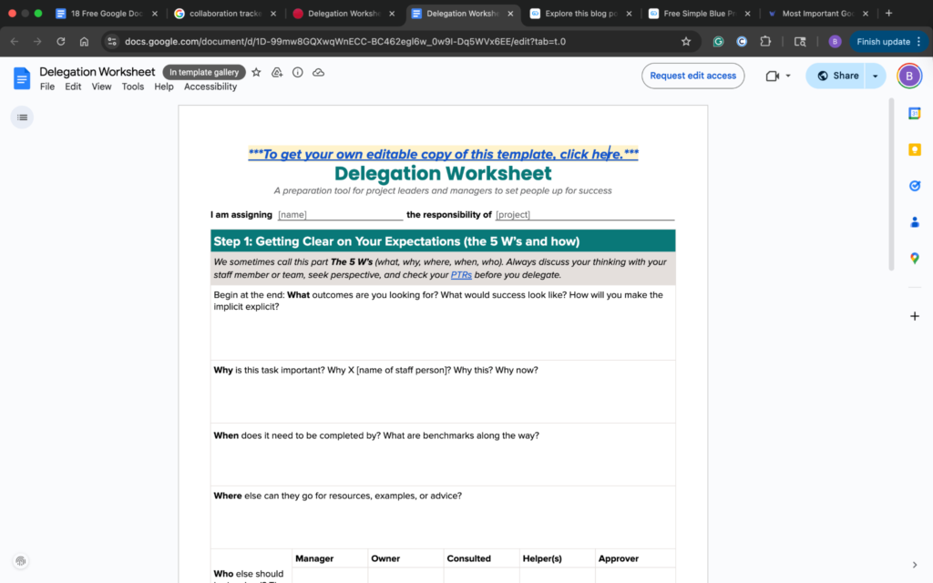 Task delegation tracker Google Docs template