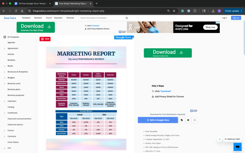KPI tracker Google Docs template