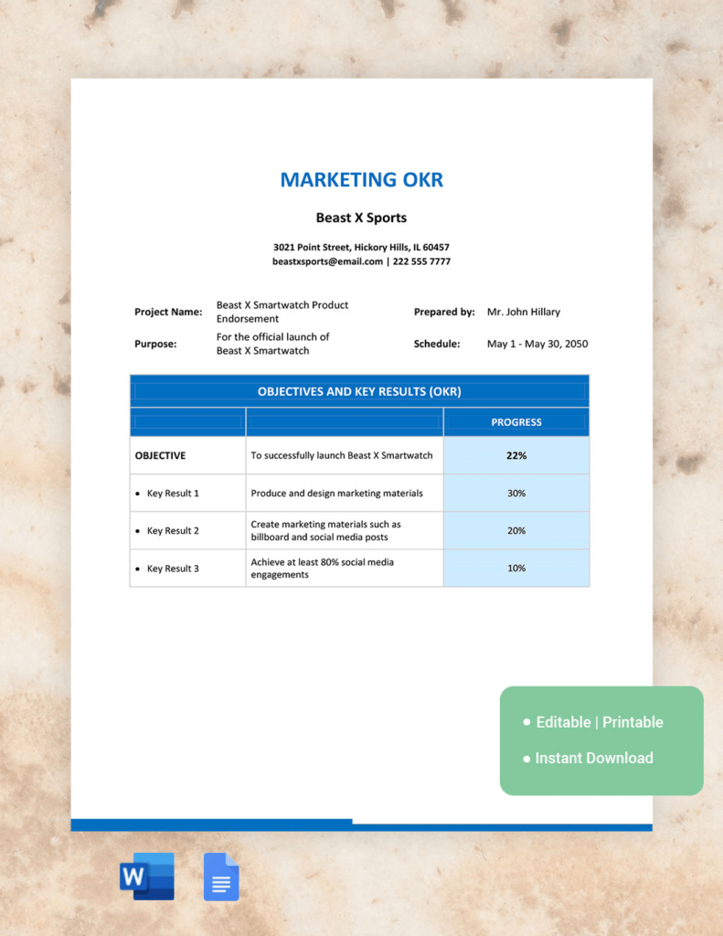 Marketing OKR Google Docs template
