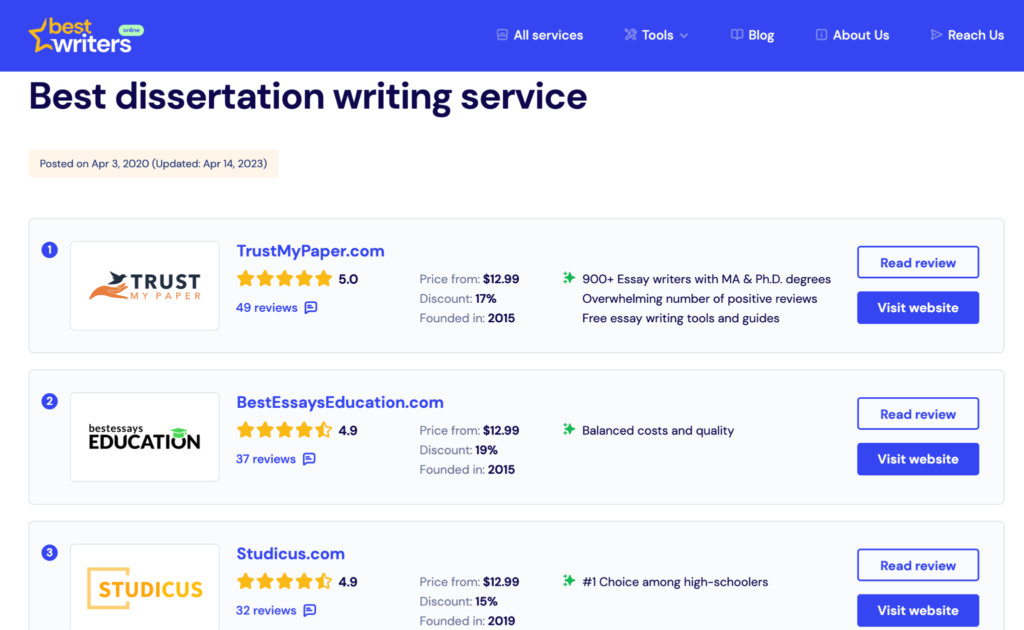 Best Dissertation Writing Services Page on Best Writers